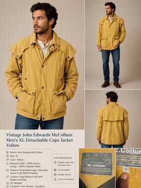 Vintage John Edwards McCollum Men’s XL Yellow Safari Field Jacket Italy